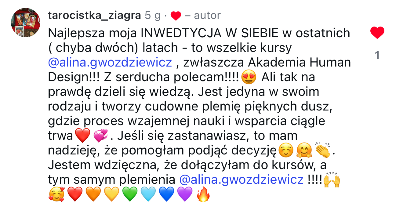Komentarz: najlepsza inwestycja w siebie - Akademia Human Design