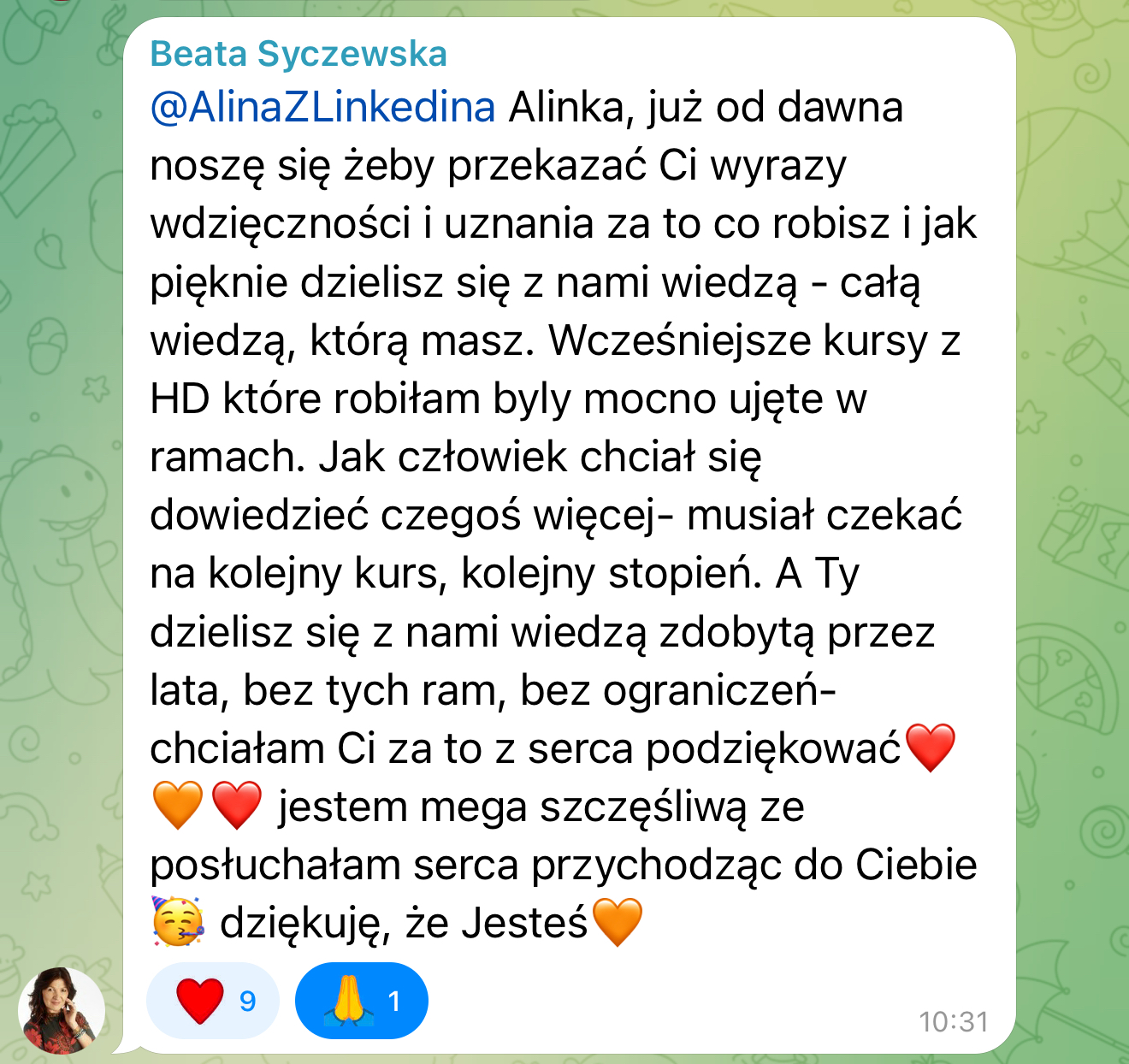 Wiadomość: podziękowanie za dzielenie się całą wiedzą bez ograniczeń